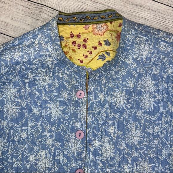 VINTAGE Reversible Quilt Stitch Cotton Jacket Yellow Paisley and Blue - Picture 7 of 7